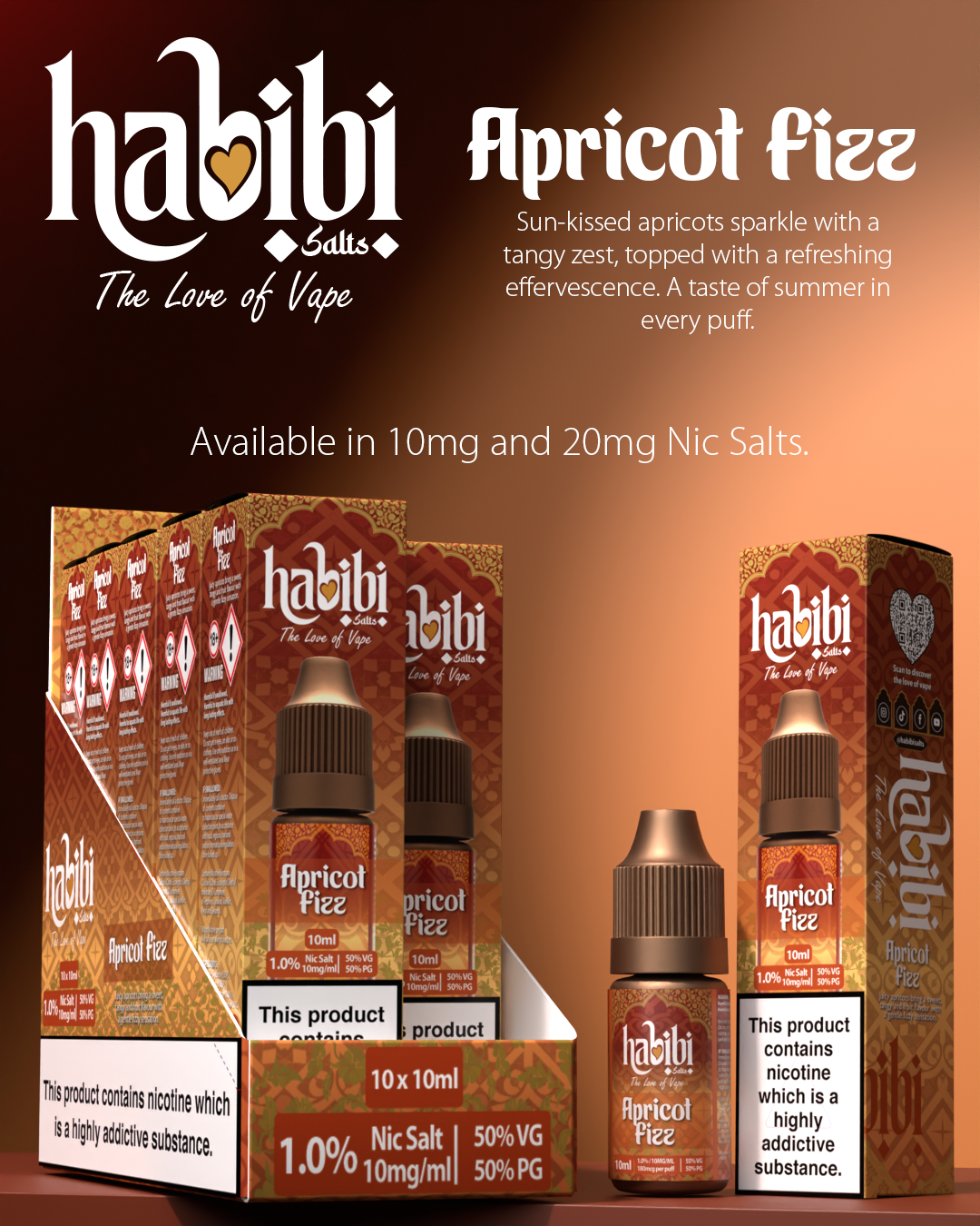 Habibi Salts - Box Of 10 - 10ML Nic Salt E-Liquid - 50VG/50PG - 10MG/20MG