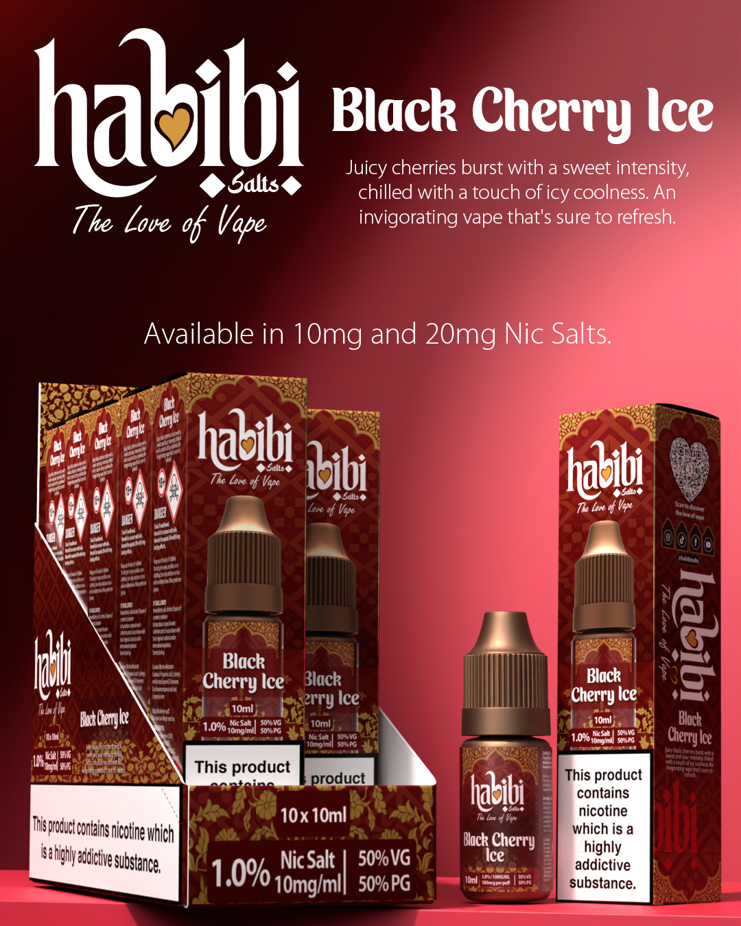 Habibi Salts - Box Of 10 - 10ML Nic Salt E-Liquid - 50VG/50PG - 10MG/20MG