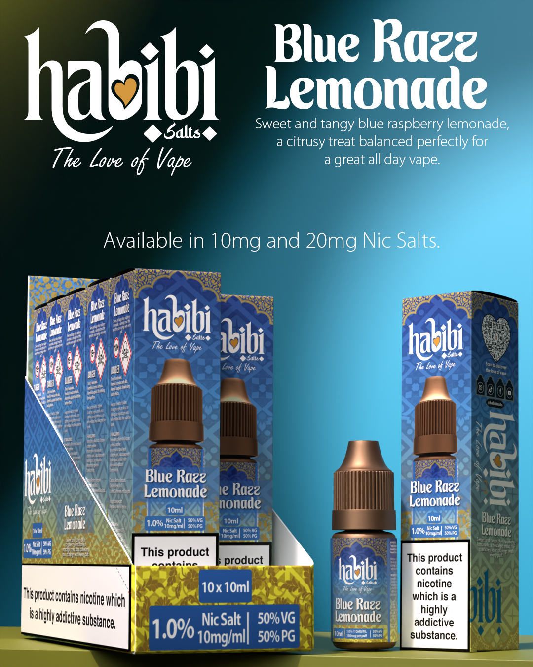 Habibi Salts - Box Of 10 - 10ML Nic Salt E-Liquid - 50VG/50PG - 10MG/20MG