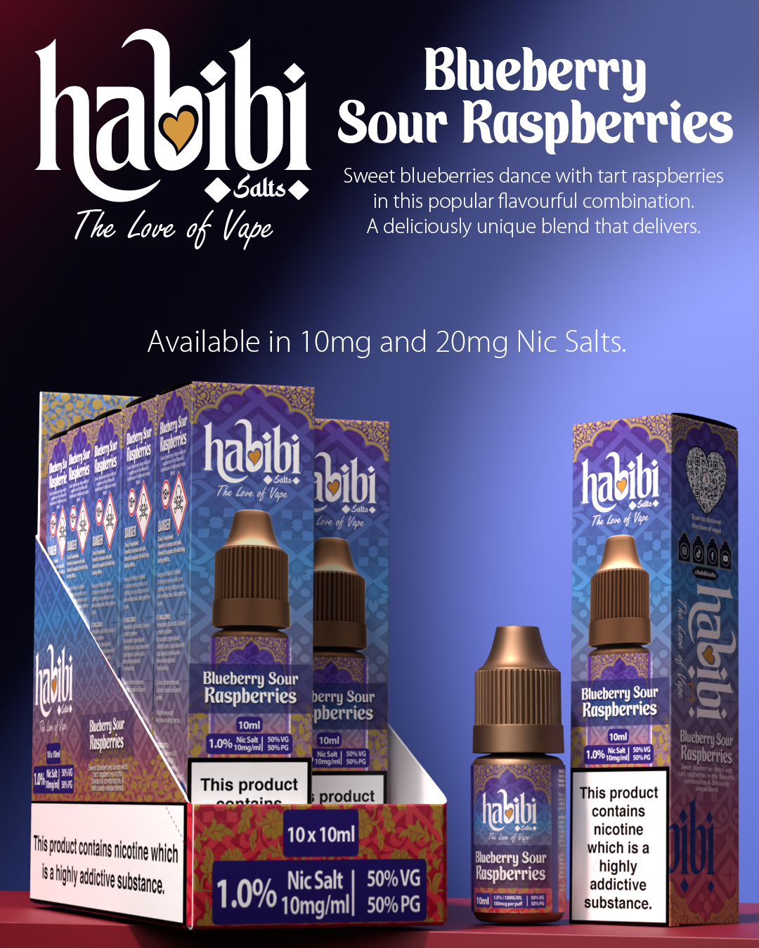 Habibi Salts - Box Of 10 - 10ML Nic Salt E-Liquid - 50VG/50PG - 10MG/20MG