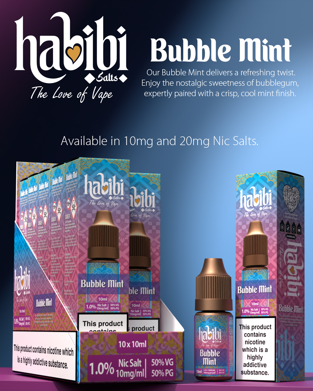 Habibi Salts - Box Of 10 - 10ML Nic Salt E-Liquid - 50VG/50PG - 10MG/20MG