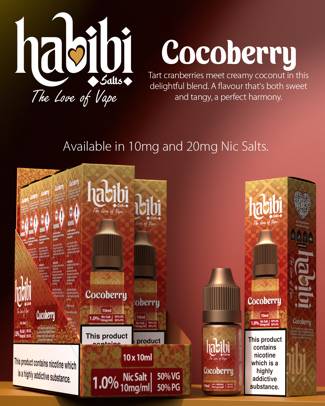Habibi Salts - Box Of 10 - 10ML Nic Salt E-Liquid - 50VG/50PG - 10MG/20MG