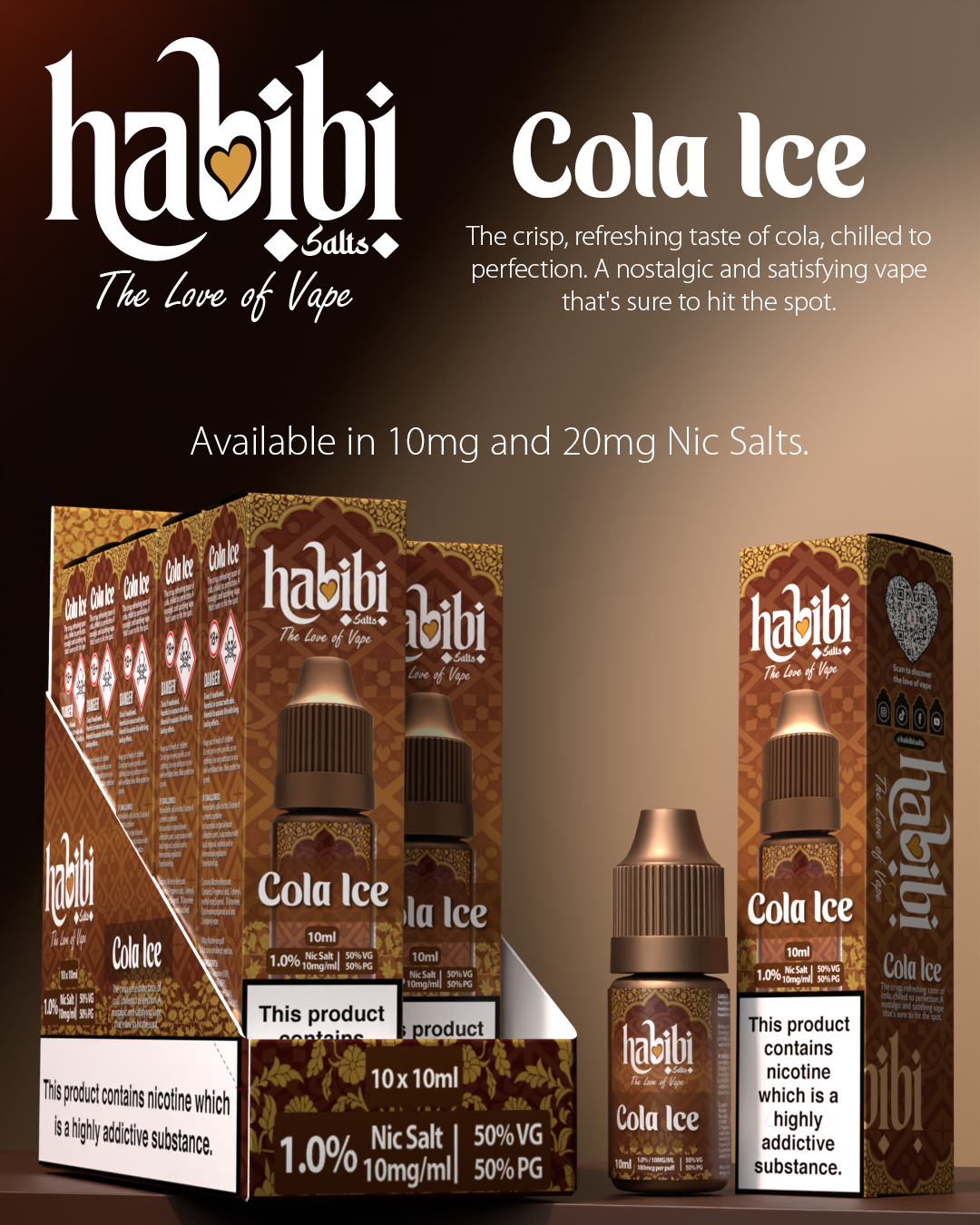 Habibi Salts - Box Of 10 - 10ML Nic Salt E-Liquid - 50VG/50PG - 10MG/20MG