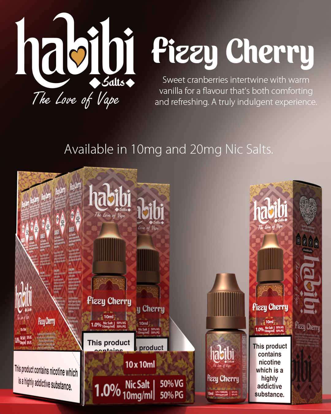 Habibi Salts - Box Of 10 - 10ML Nic Salt E-Liquid - 50VG/50PG - 10MG/20MG