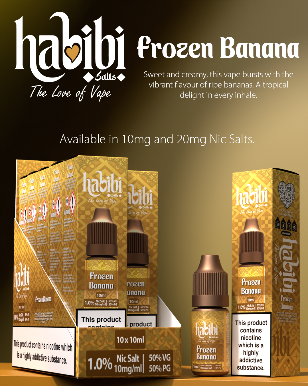 Habibi Salts - Box Of 10 - 10ML Nic Salt E-Liquid - 50VG/50PG - 10MG/20MG