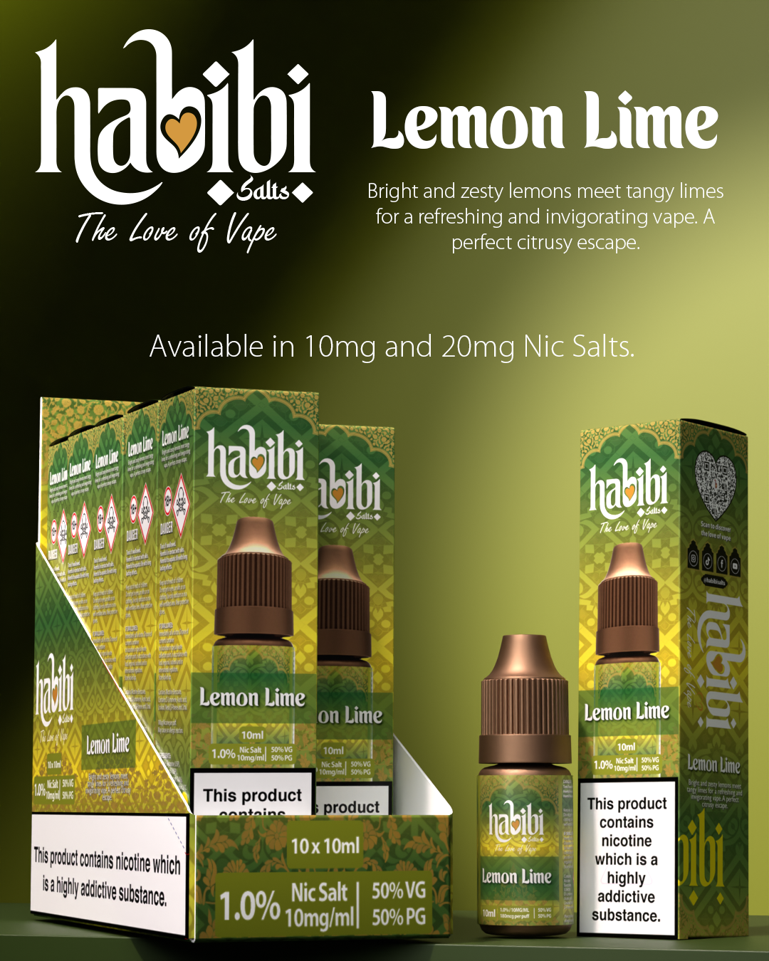 Habibi Salts - Box Of 10 - 10ML Nic Salt E-Liquid - 50VG/50PG - 10MG/20MG