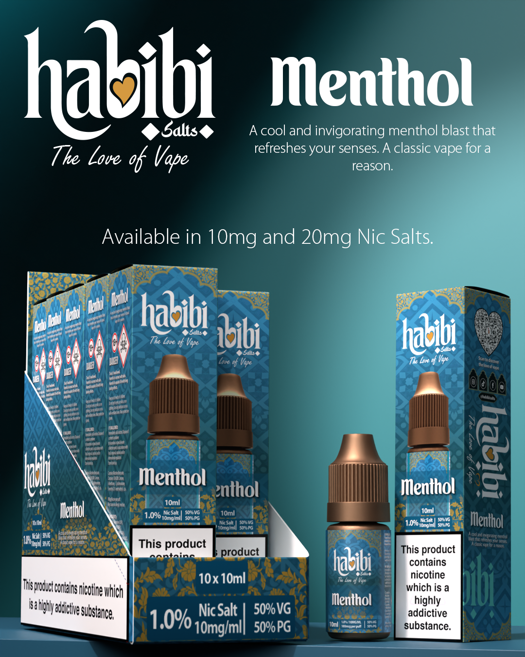 Habibi Salts - Box Of 10 - 10ML Nic Salt E-Liquid - 50VG/50PG - 10MG/20MG