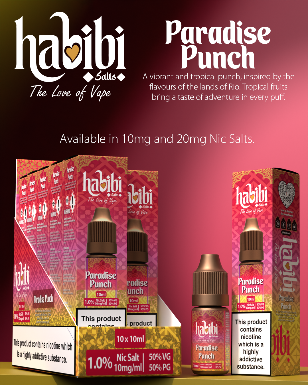 Habibi Salts - Box Of 10 - 10ML Nic Salt E-Liquid - 50VG/50PG - 10MG/20MG