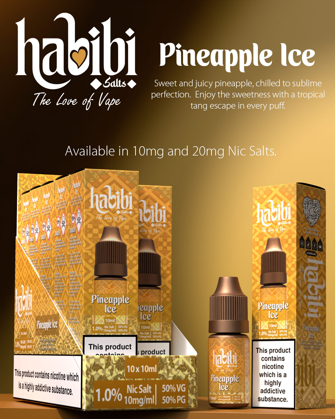 Habibi Salts - Box Of 10 - 10ML Nic Salt E-Liquid - 50VG/50PG - 10MG/20MG
