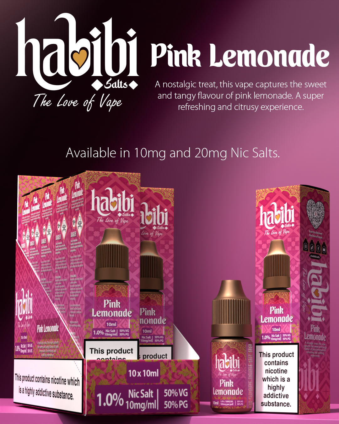 Habibi Salts - Box Of 10 - 10ML Nic Salt E-Liquid - 50VG/50PG - 10MG/20MG