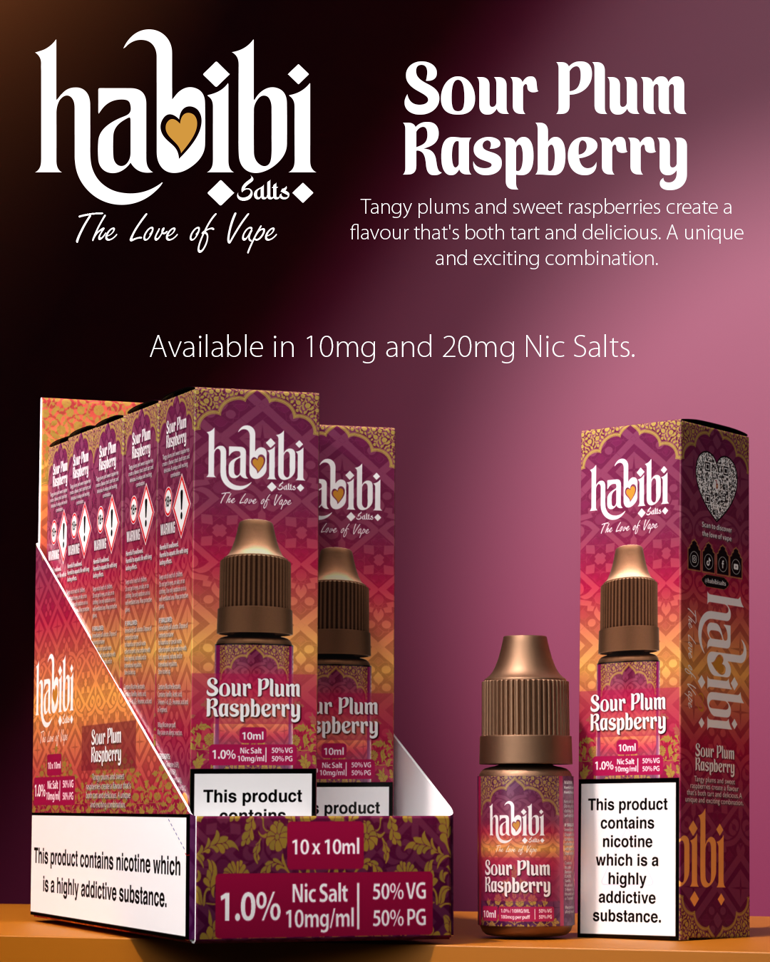 Habibi Salts - Box Of 10 - 10ML Nic Salt E-Liquid - 50VG/50PG - 10MG/20MG