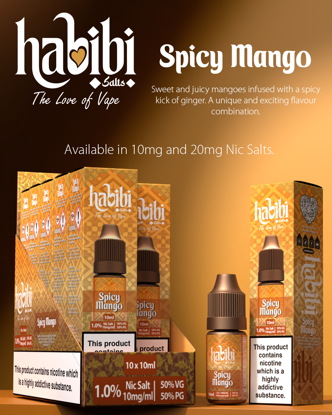 Habibi Salts - Box Of 10 - 10ML Nic Salt E-Liquid - 50VG/50PG - 10MG/20MG