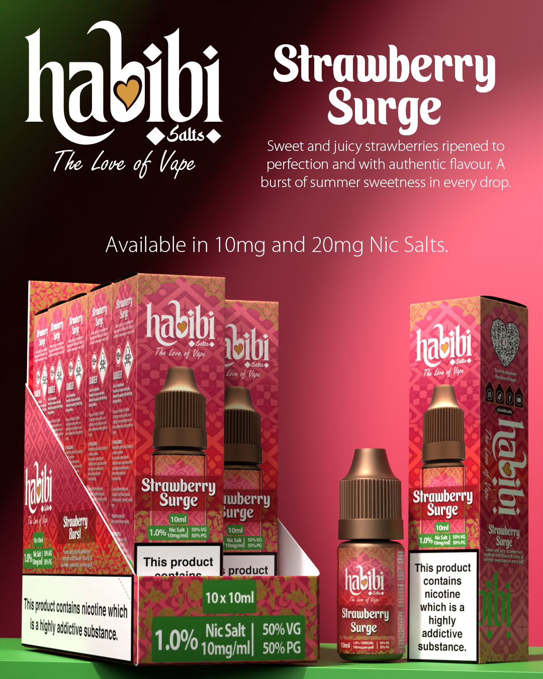 Habibi Salts - Box Of 10 - 10ML Nic Salt E-Liquid - 50VG/50PG - 10MG/20MG