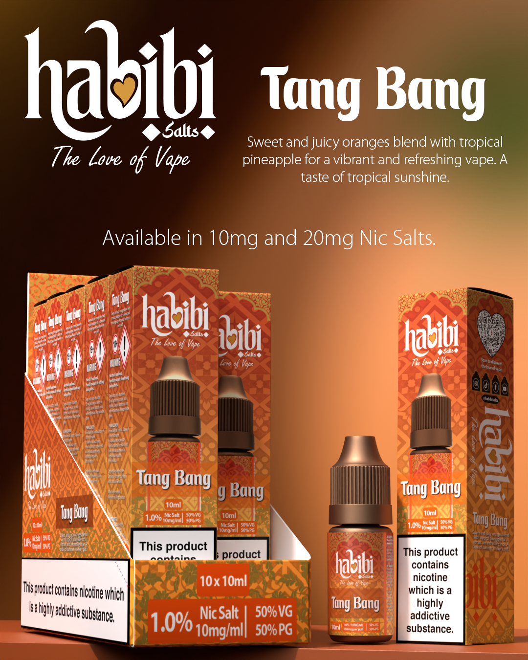 Habibi Salts - Box Of 10 - 10ML Nic Salt E-Liquid - 50VG/50PG - 10MG/20MG