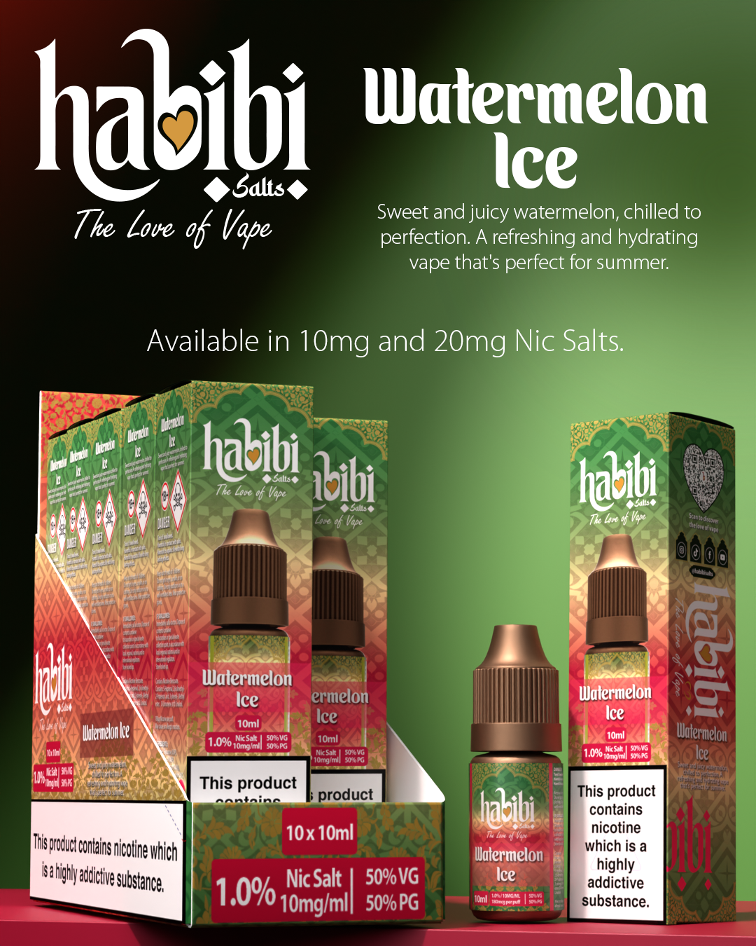Habibi Salts - Box Of 10 - 10ML Nic Salt E-Liquid - 50VG/50PG - 10MG/20MG