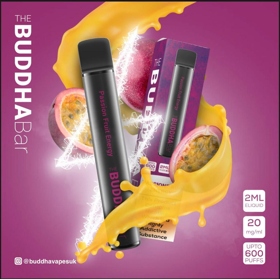 passion-fruit-energy-buddha-bar-disposable-vape-pen-pod-device-20mg-nic-nicotine-salt-2ml-e-liquid-600-puffs