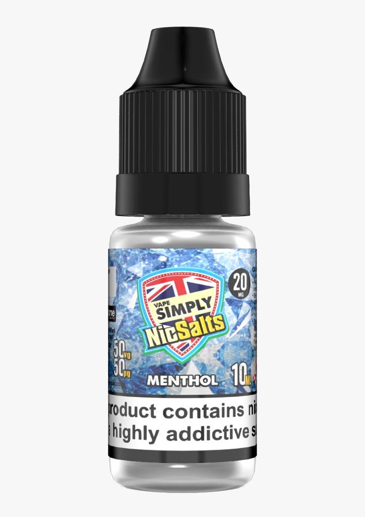 Menthol by Vape Simply Nic Salts, 10ML E Liquid, 50VG Vape, 10MG/20MG Juice