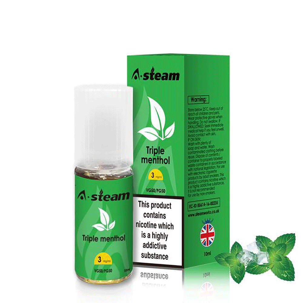 A-Steam Triple Menthol E Liquid 10ml Vape Juice 50vg TPD COMPLIANT Multibuy