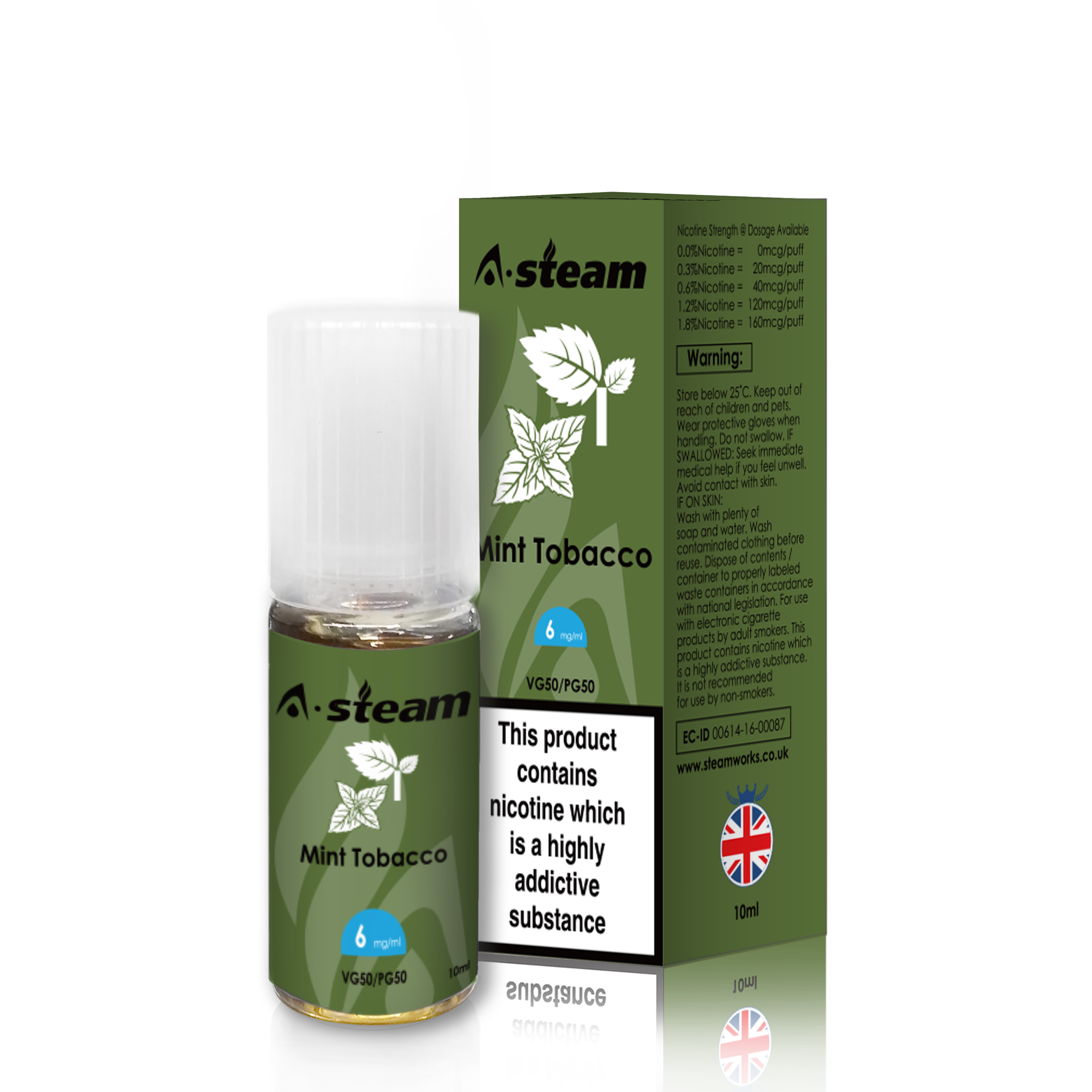 A-Steam Mint Tobacco E Liquid 10ml Vape Juice 50vg TPD COMPLIANT Multibuy