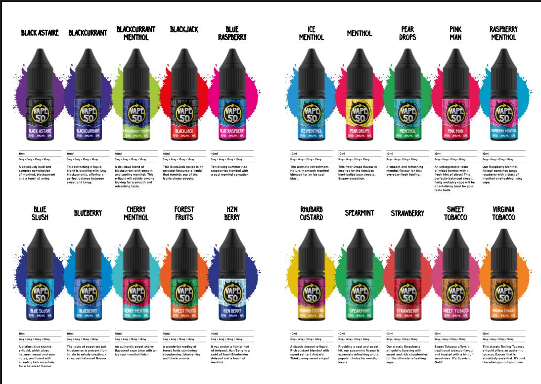 Vape 50 - 10 x 10ML E Liquid 50VG/50PG Vape 3/6/12/18MG Juice