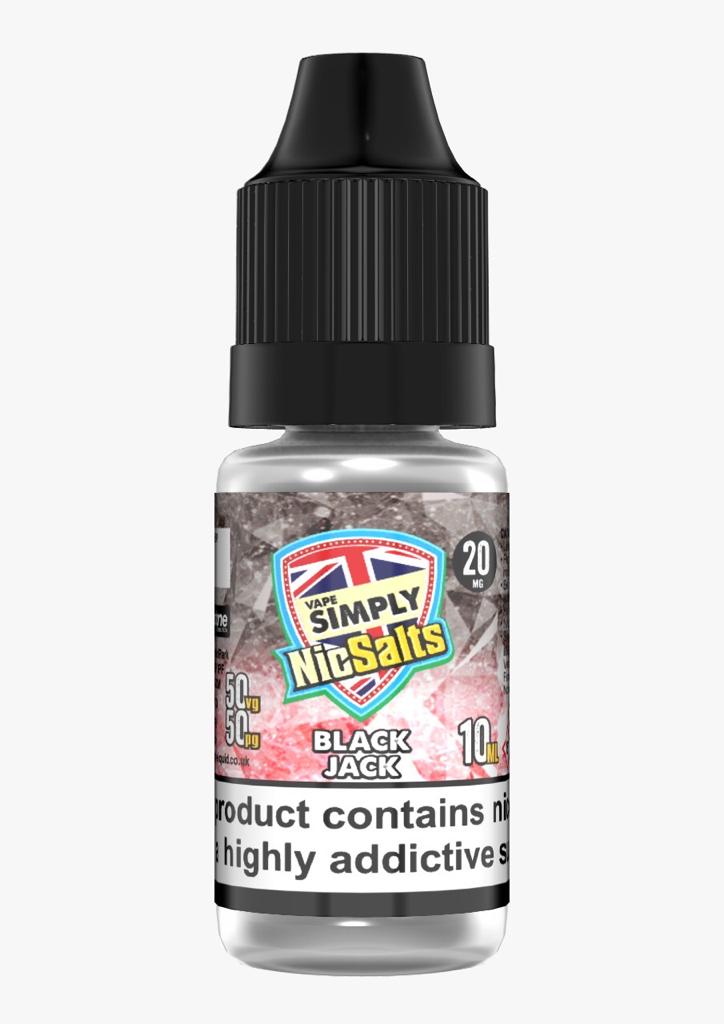 Black Jack by Vape Simply Nic Salts, 10ML E Liquid, 50VG Vape, 10MG/20MG Juice