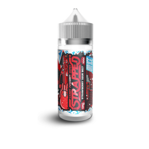 STRAWBERRY SOUR BELT ON ICE BY STRAPPED E-LIQUID 100ML SHORTFILL 70VG VAPE