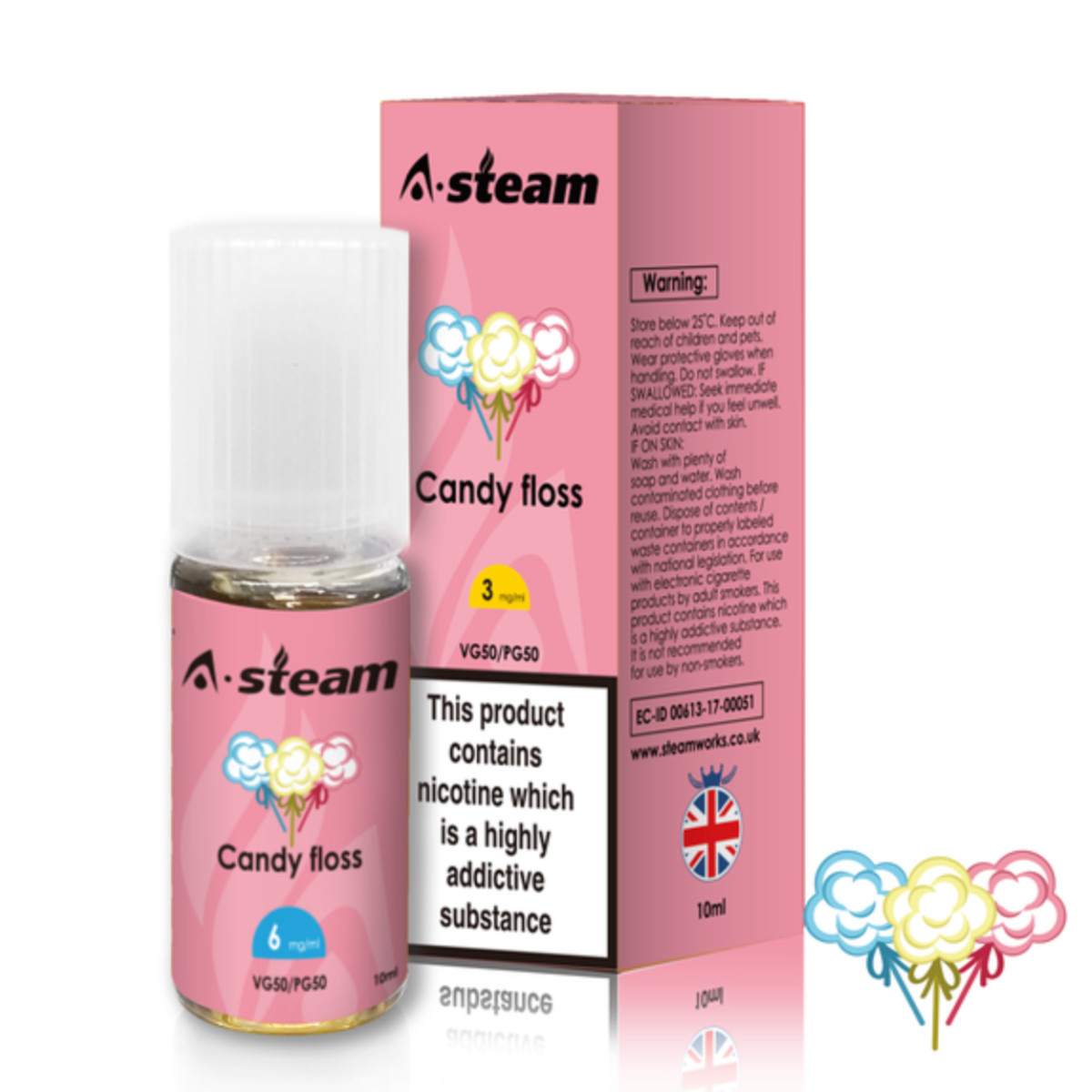 A-Steam Candy Floss E Liquid 10ml Vape Juice 50vg TPD COMPLIANT Multibuy