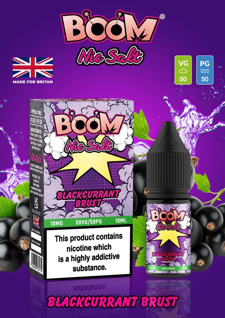 Blackcurrant Burst - Boom Nic Salt 5 x 10ML E Liquid 50VG 50PG Vape 10MG/20MG Juice