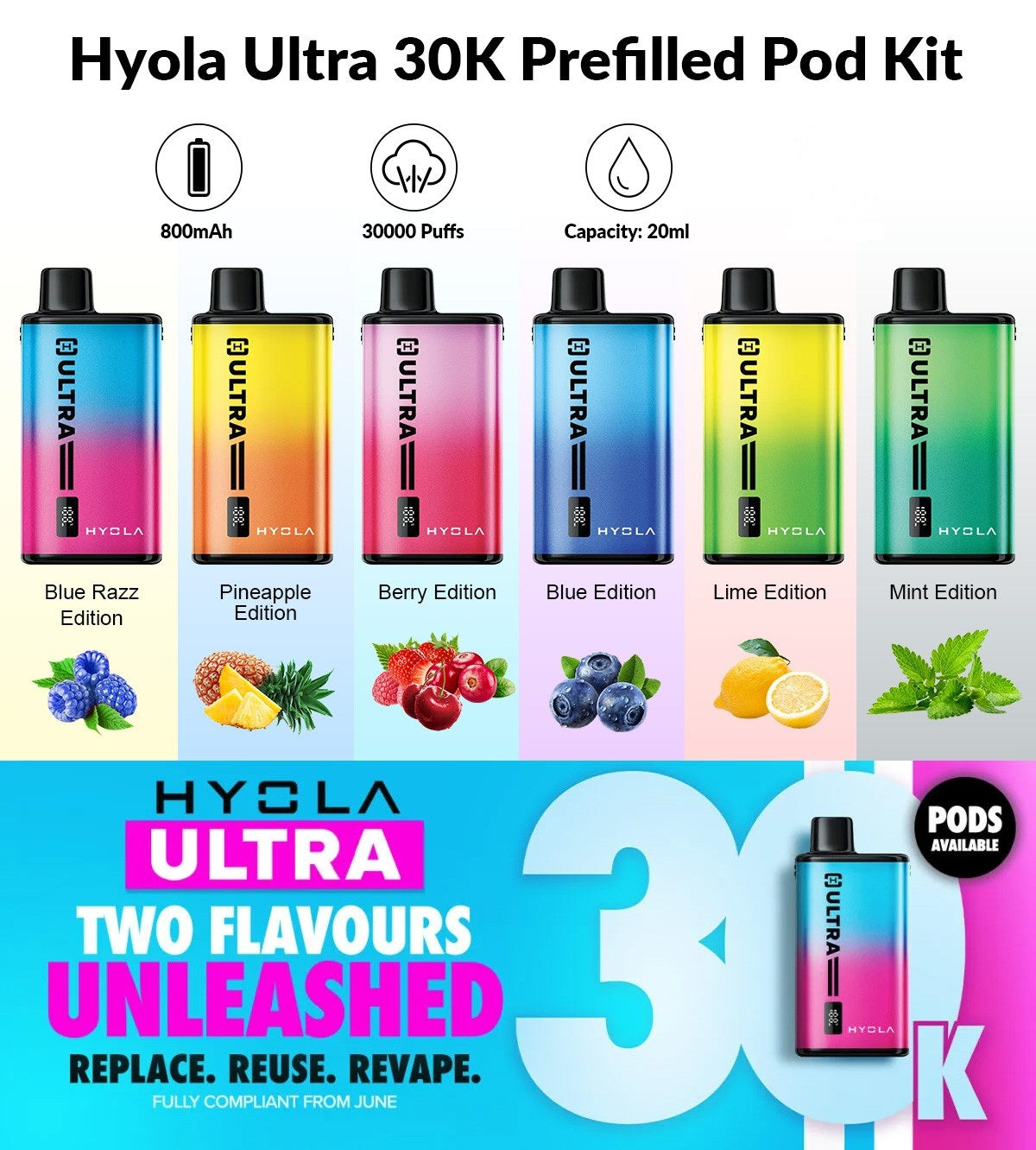 CLEARANCE SALE Hyola Ultra 30K 30000 Puffs Pre-Filled Pod Vape Kit