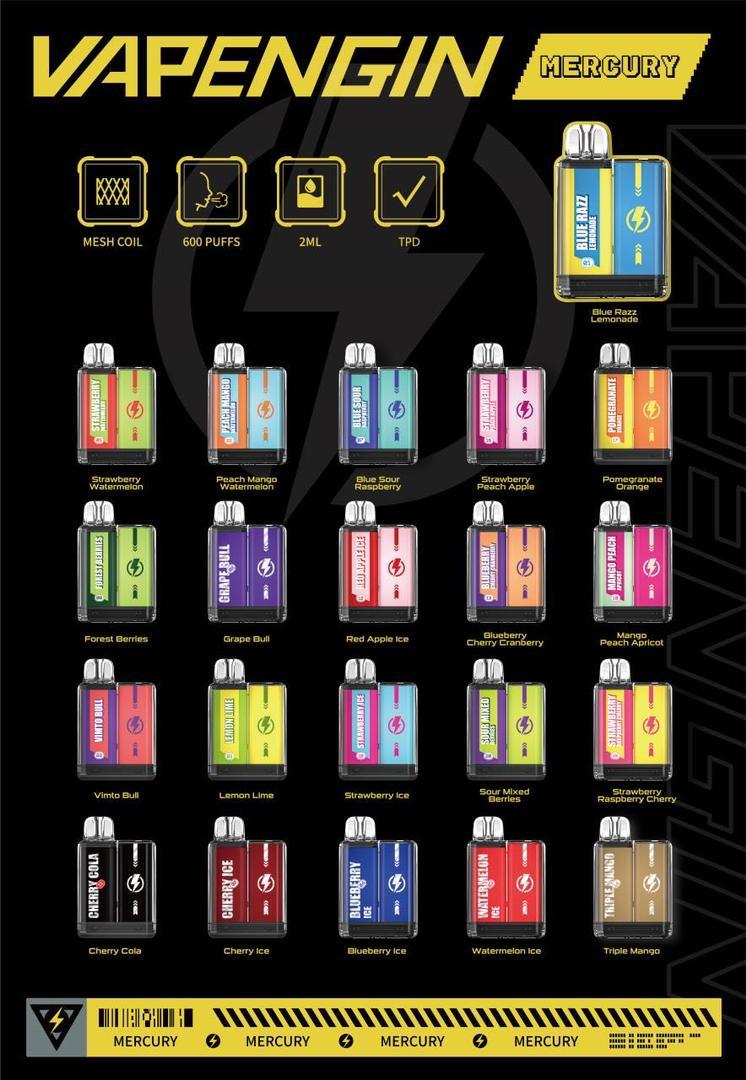 PRICE REDUCED VAPENGIN MERCURY 600 DISPOSABLE VAPE DEVICE