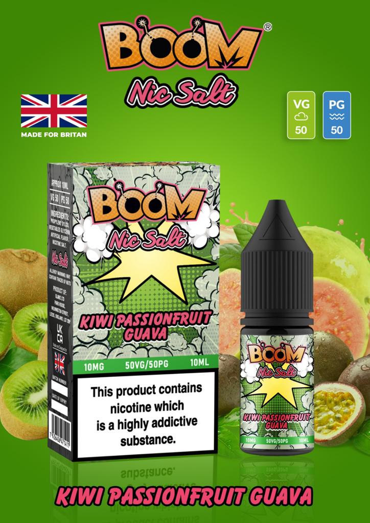 Kiwi Passionfruit Guava - Boom Nic Salt 5 x 10ML E Liquid 50VG 50PG Vape 10MG/20MG Juice