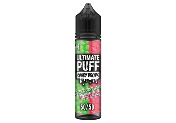 Watermelon & Cherry Candy Drops by Ultimate Puff, 50ML E-liquid, 0MG Vape, 50VG Juice