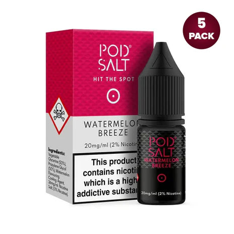 Watermelon Breeze By Pod Salt Nic Salts 5 x 10ML E Liquid 5/11/20MG