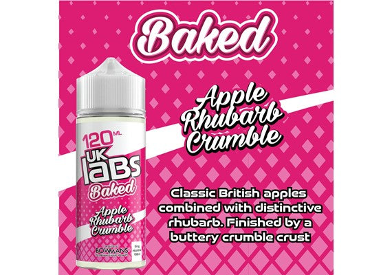 Apple Rhubarb Crumble - Baked by UK Labs, 100ML E Liquid, 70VG Vape, 0MG Juice, Shortfill