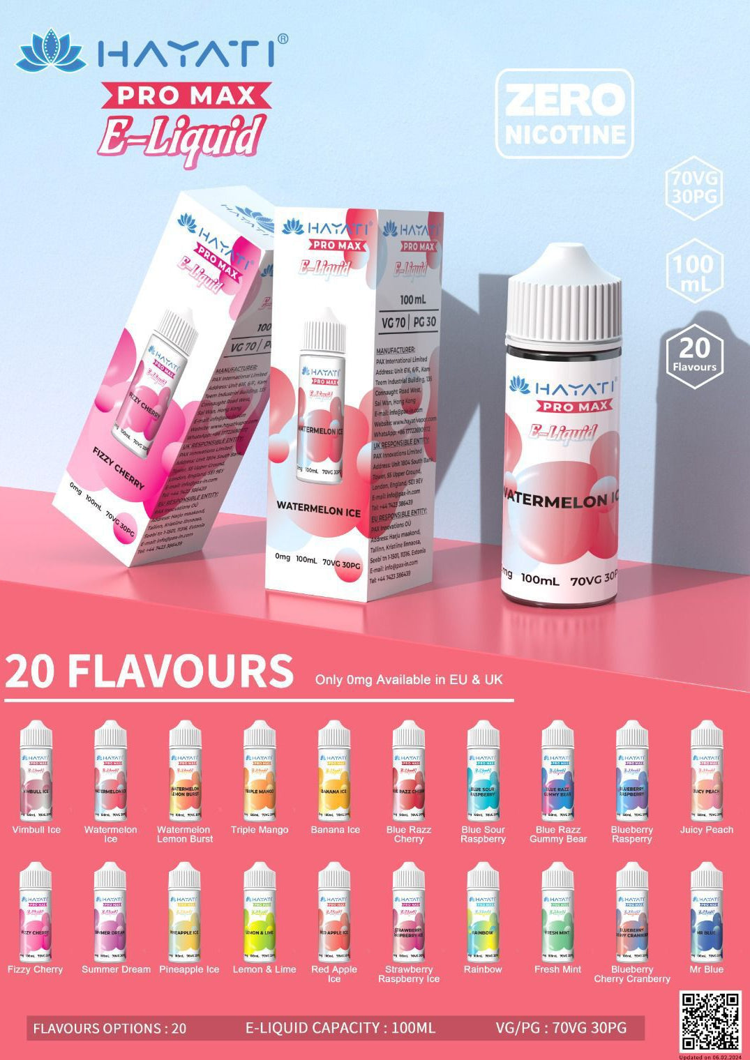 Hayati Pro Max 100ML Premium E-Liquid 50VG/50PG, 70VG/30PG Vape 0MG Juice