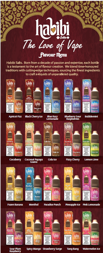 Habibi Salts - Box Of 10 - 10ML Nic Salt E-Liquid - 50VG/50PG - 10MG/20MG