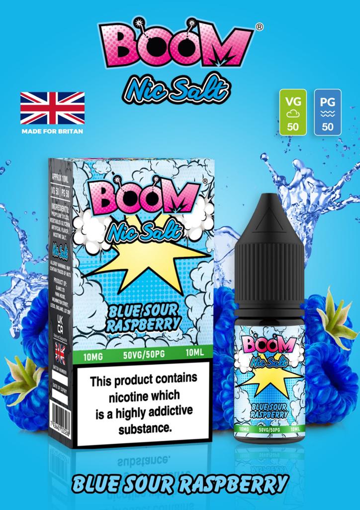 Blue Sour Raspberry - Boom Nic Salt 5 x 10ML E Liquid 50VG 50PG Vape 10MG/20MG Juice
