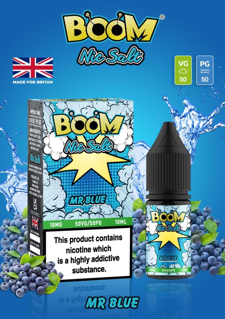 Mr Blue - Boom Nic Salt 5 x 10ML E Liquid 50VG 50PG Vape 10MG/20MG Juice