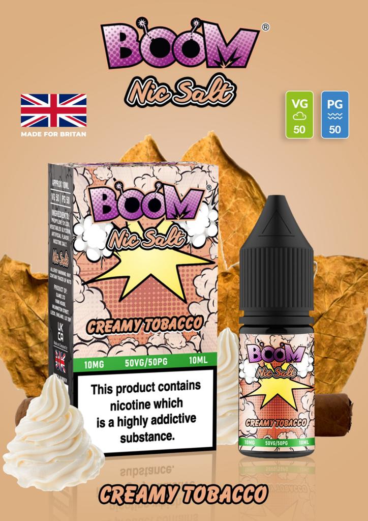 Creamy Tobacco - Boom Nic Salt 5 x 10ML E Liquid 50VG 50PG Vape 10MG/20MG Juice