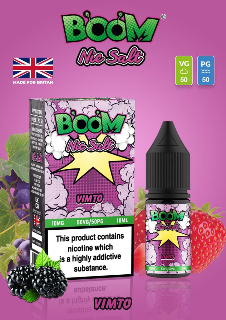 Vimto - Boom Nic Salt 5 x 10ML E Liquid 50VG 50PG Vape 10MG/20MG Juice