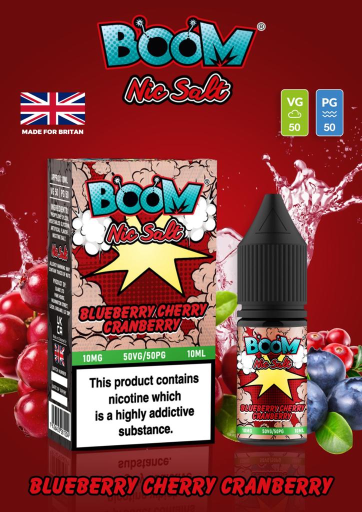 Blueberry Cherry Cranberry - Boom Nic Salt 5 x 10ML E Liquid 50VG 50PG Vape 10MG/20MG Juice