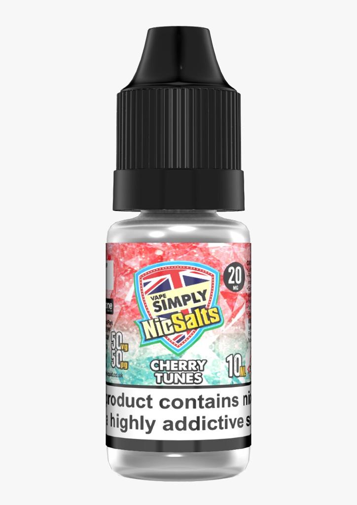 Cherry Tunes by Vape Simply Nic Salts, 10ML E Liquid, 50VG Vape, 10MG/20MG Juice