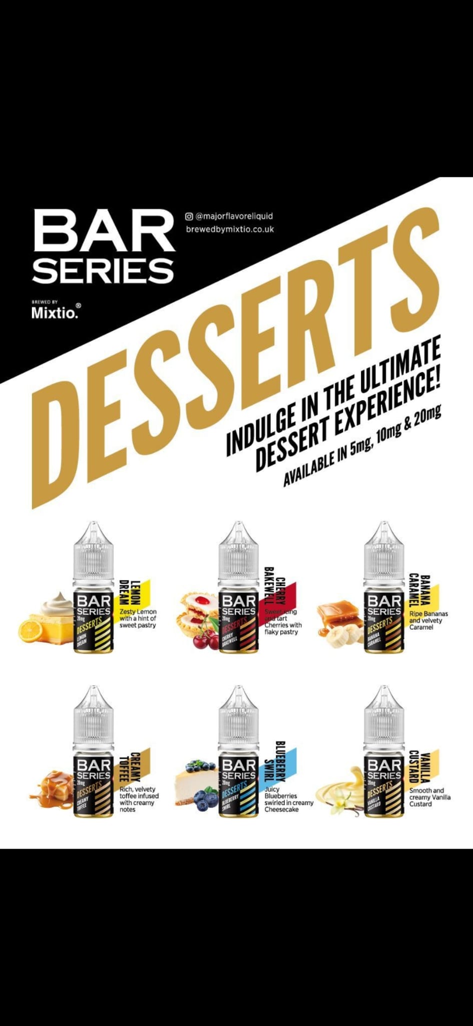 BAR SERIES DESSERTS NIC SALTS 5MG/10MG/20MG MULTIBUY OFFERS