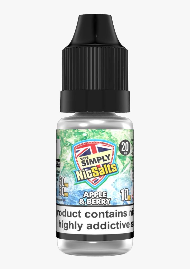 Apple & Berry by Vape Simply Nic Salts, 10ML E Liquid, 50VG Vape, 10MG/20MG Juice