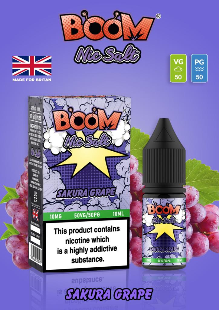 Sakura Grape - Boom Nic Salt 5 x 10ML E Liquid 50VG 50PG Vape 10MG/20MG Juice