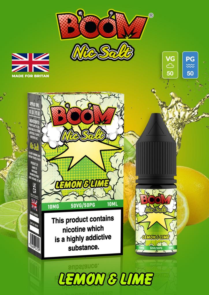 Lemon & Lime - Boom Nic Salt 5 x 10ML E Liquid 50VG 50PG Vape 10MG/20MG Juice