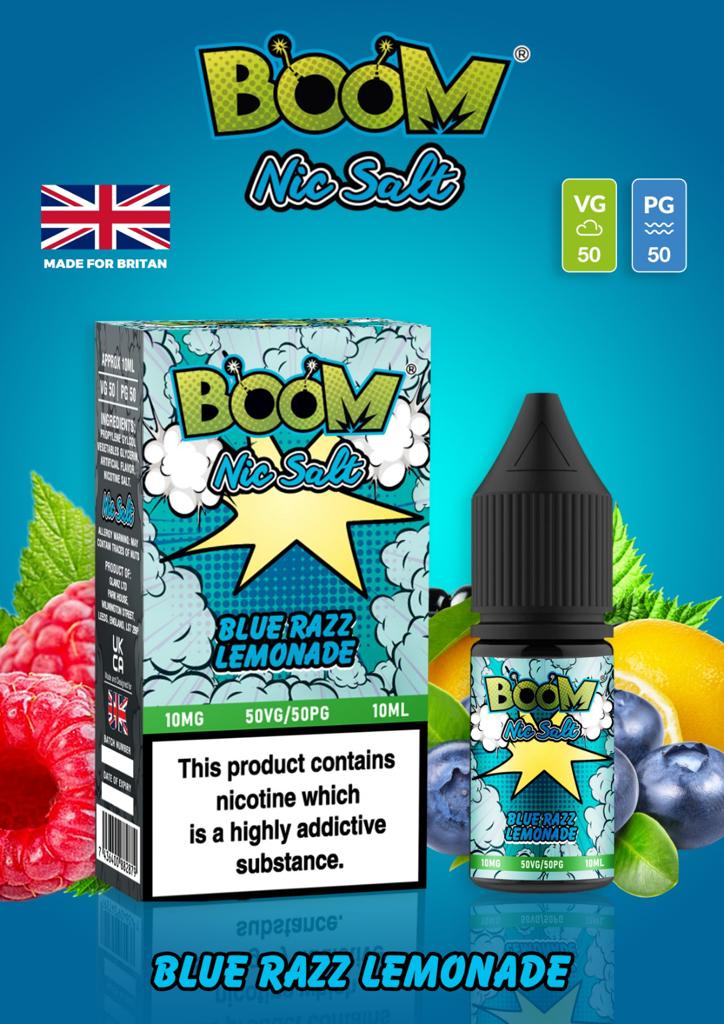 Blue Razz Lemonade - Boom Nic Salt 5 x 10ML E Liquid 50VG 50PG Vape 10MG/20MG Juice
