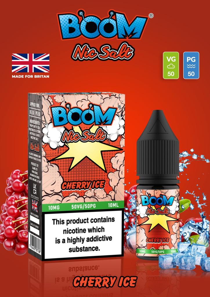 Cherry Ice - Boom Nic Salt 5 x 10ML E Liquid 50VG 50PG Vape 10MG/20MG Juice