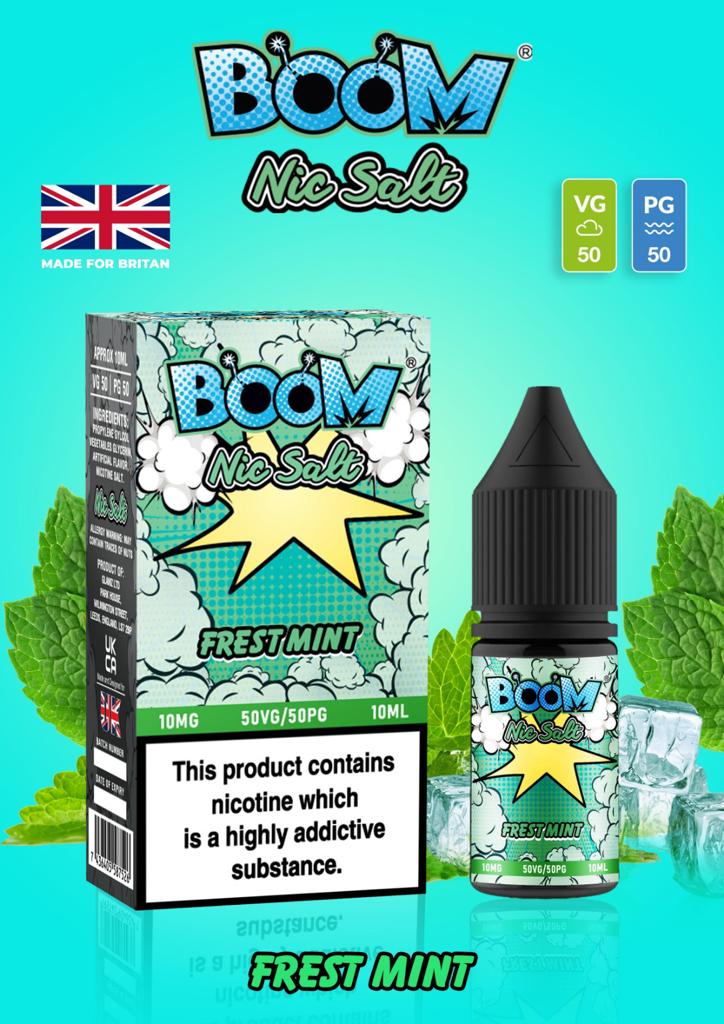 Fresh Mint - Boom Nic Salt 5 x 10ML E Liquid 50VG 50PG Vape 10MG/20MG Juice